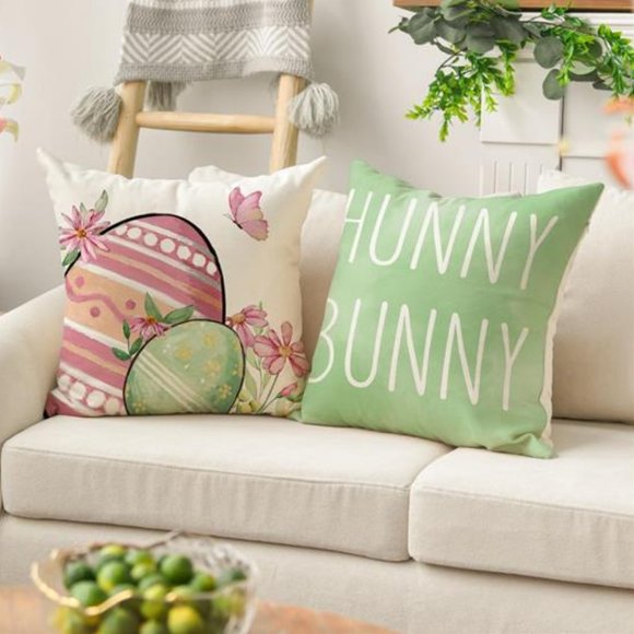 Easter Decorative Throw Pillow Covers Cottage Spring Decor Bunny Accent Cases - Picture 3 of 7